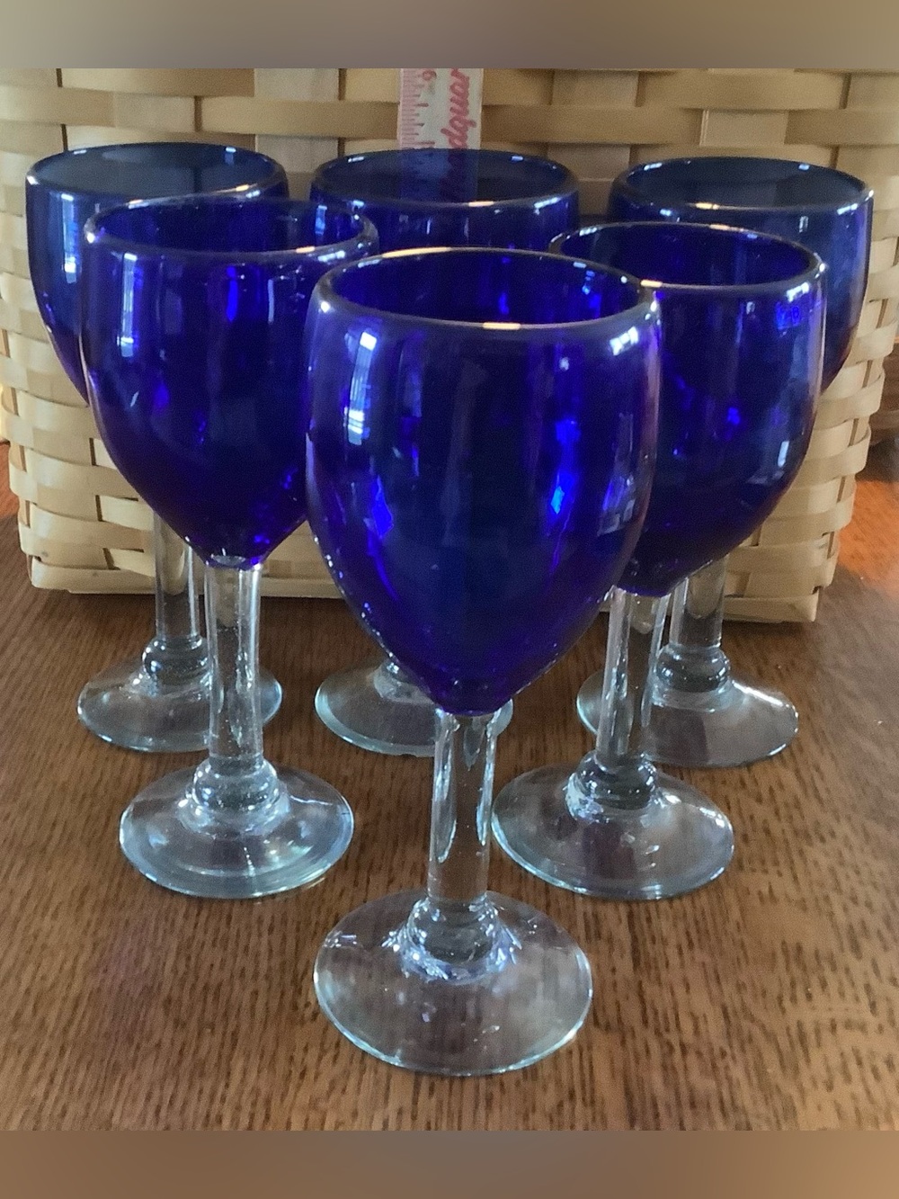 Set of 6 Hand Blown 8 inch Wine Glasses Cobalt Blue from Mexico